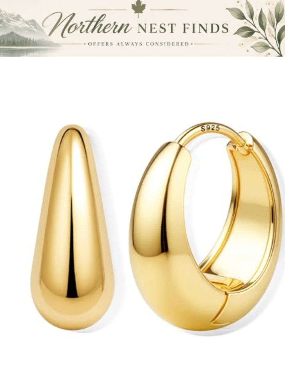 Small Chunky Hoop Earrings 14K Gold Plated Sterling Silver Post Huggie Hoops